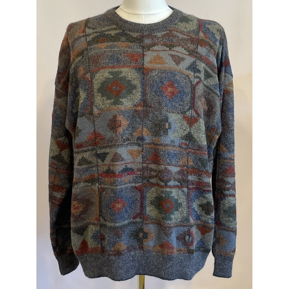 Vintage NWOT 100% Alpaca Mens Sweater XL 1990's Geometric Aztec Tribal Santa Fe